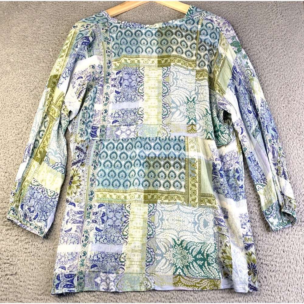 J. Jill Top Womens Size Medium Patchwork Print 3/4 Sleeve Rayon Lightweight - Picture 5 of 9